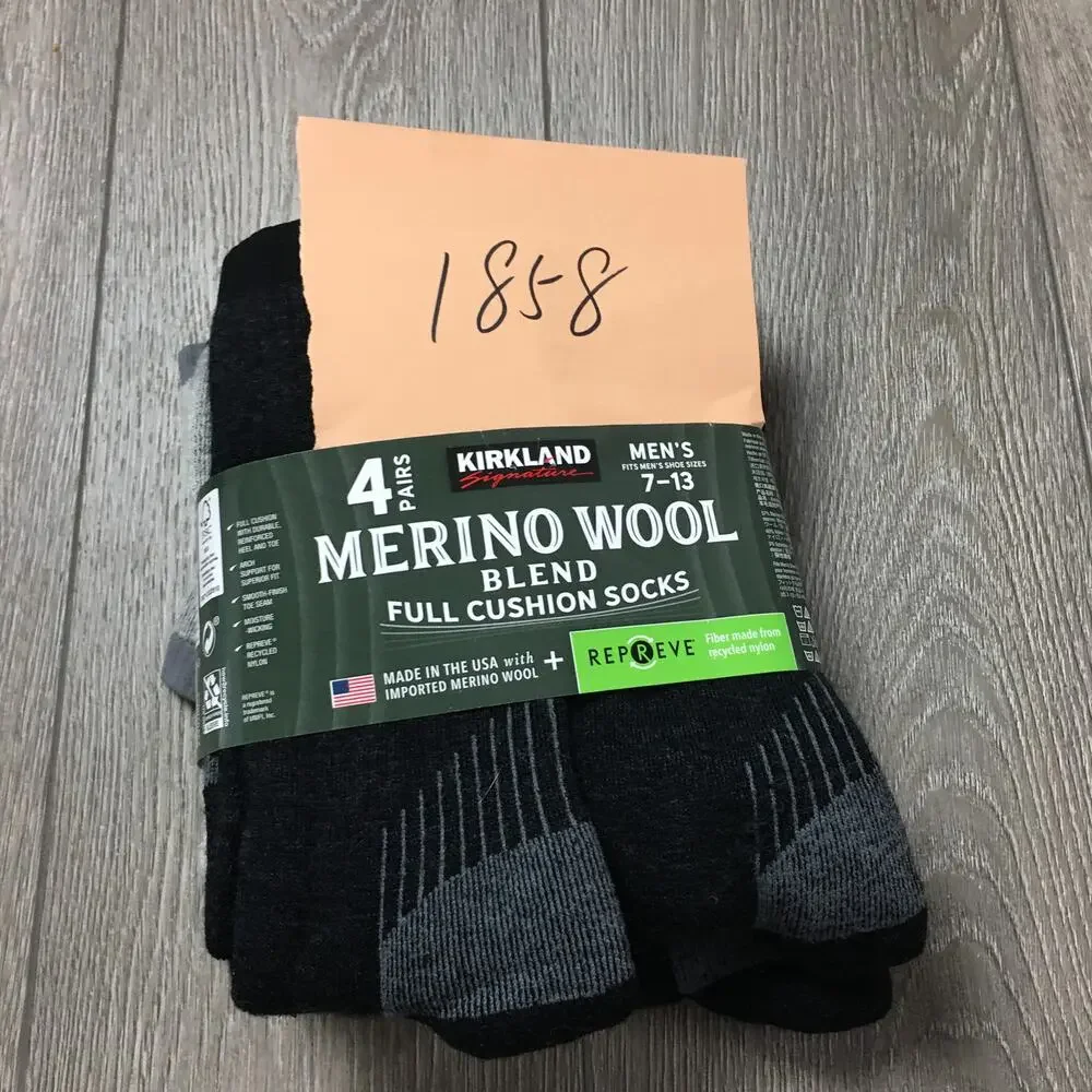 New Kirkland Merino Wool Blend Full Cushion Socks Men size 7-13 4 pairs
